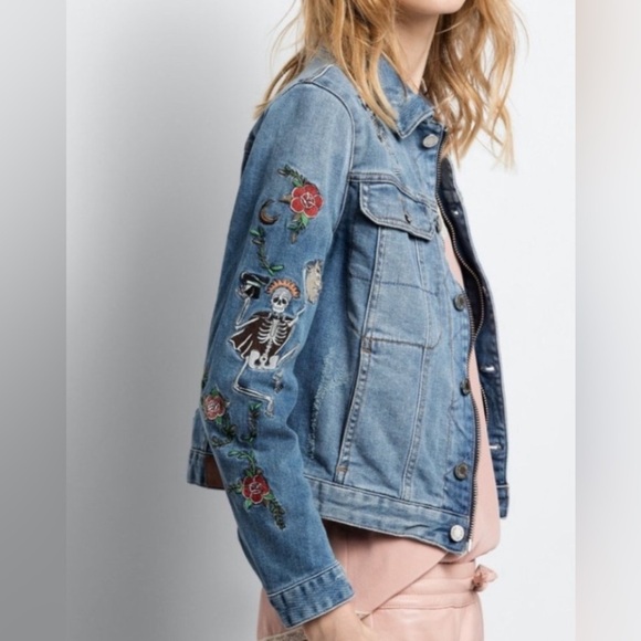 Zadig & Voltaire - RARE Kioky Tattoo embroidered denim jean jacket - Picture 4 of 16